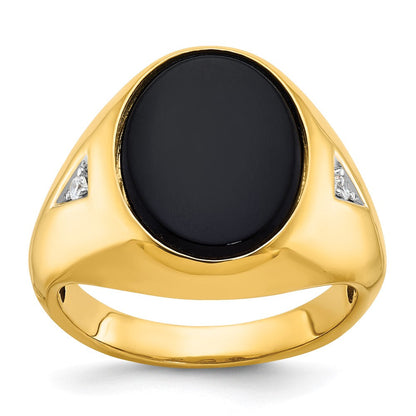 10K Gelbgold Ibgoodman Herren Oval Onyx und Diamant Komplett Ring