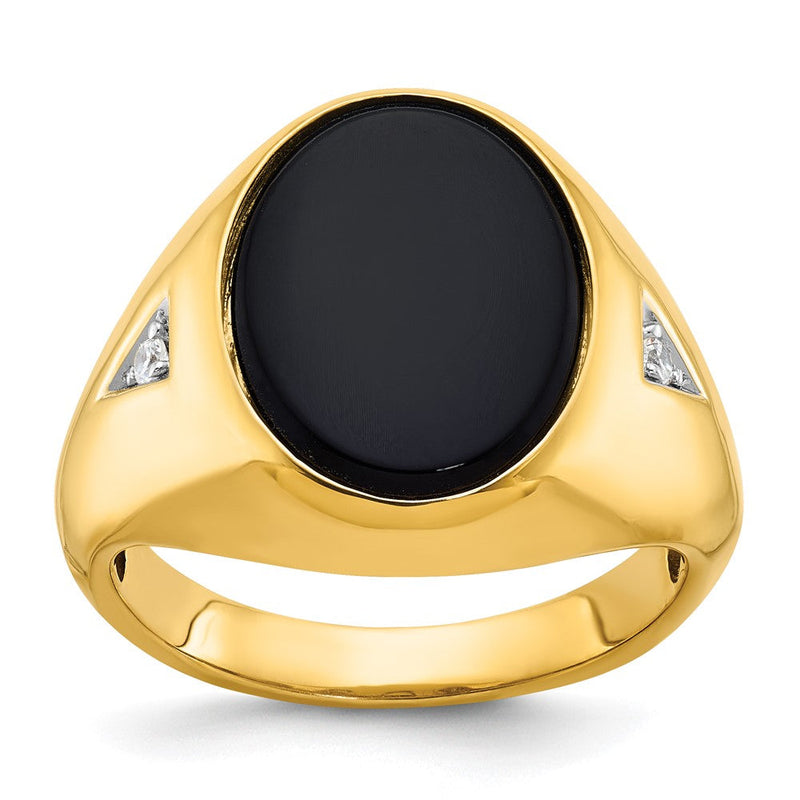 10K Gelbgold Ibgoodman Herren Oval Onyx und Diamant Komplett Ring