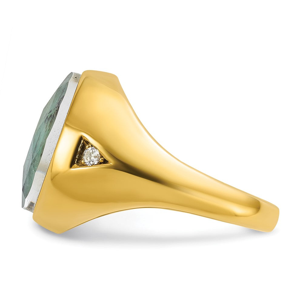 14K Gelbgold Herren Oval Smaragd Doublet Stein und 1/15 Karat Diamant Komplett Ring