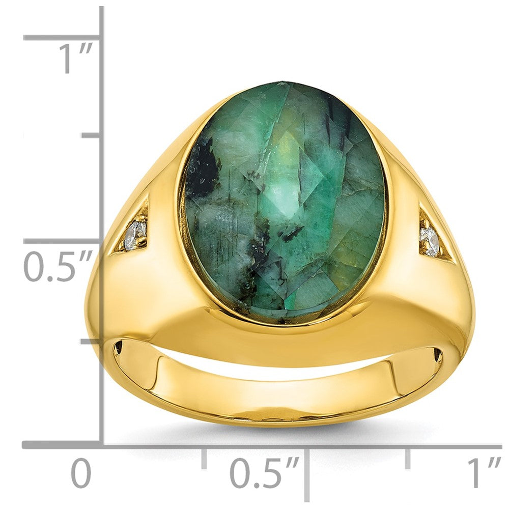 14K Gelbgold Herren Oval Smaragd Doublet Stein und 1/15 Karat Diamant Komplett Ring