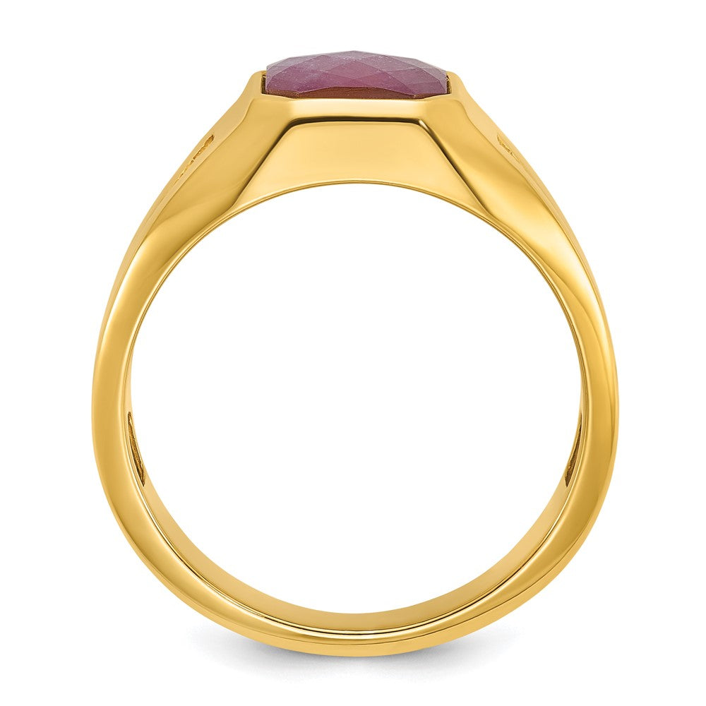 10K Gelbgold Ibgoodman Herren Erzeugt Rubin Doublet Stein und Diamant Komplett Ring
