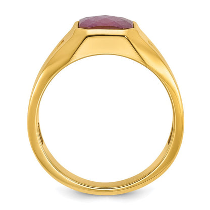 10K Gelbgold Ibgoodman Herren Erzeugt Rubin Doublet Stein und Diamant Komplett Ring