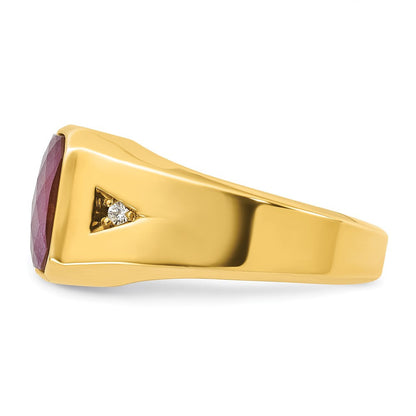 10K Gelbgold Ibgoodman Herren Erzeugt Rubin Doublet Stein und Diamant Komplett Ring
