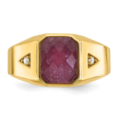 10K Gelbgold Ibgoodman Herren Erzeugt Rubin Doublet Stein und Diamant Komplett Ring