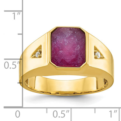10K Gelbgold Ibgoodman Herren Erzeugt Rubin Doublet Stein und Diamant Komplett Ring