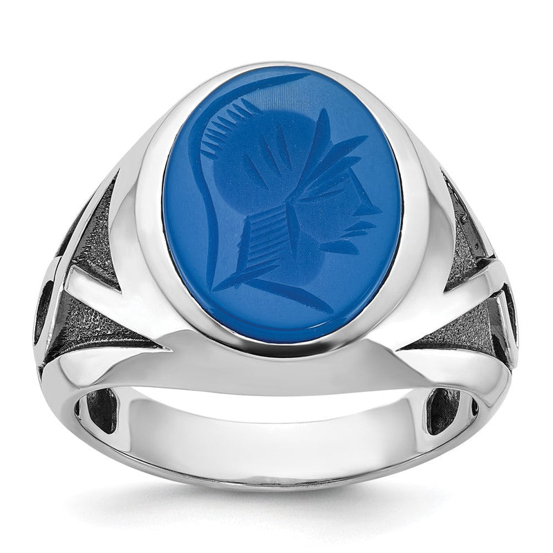 14K Weißgold Herrenring mit Schwarzrhodinierung und blauem Achat