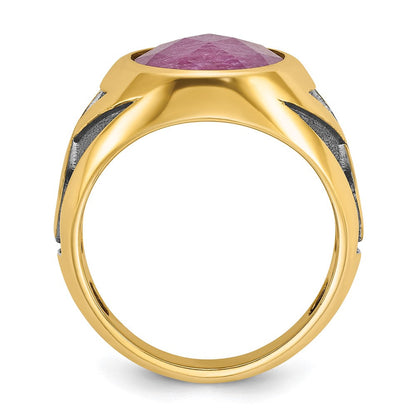 14K Gelbgold Ring mit Schwarzrhodinierung und Rubin-Dublett-Stein für Herren