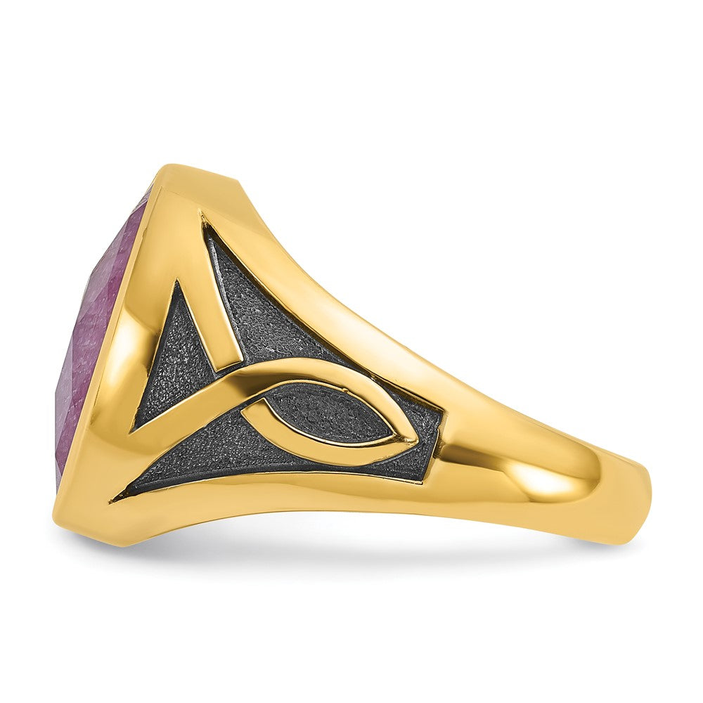 14K Gelbgold Ring mit Schwarzrhodinierung und Rubin-Dublett-Stein für Herren