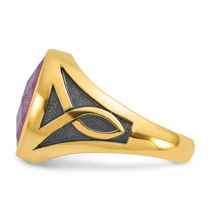 14K Gelbgold Ring mit Schwarzrhodinierung und Rubin-Dublett-Stein für Herren
