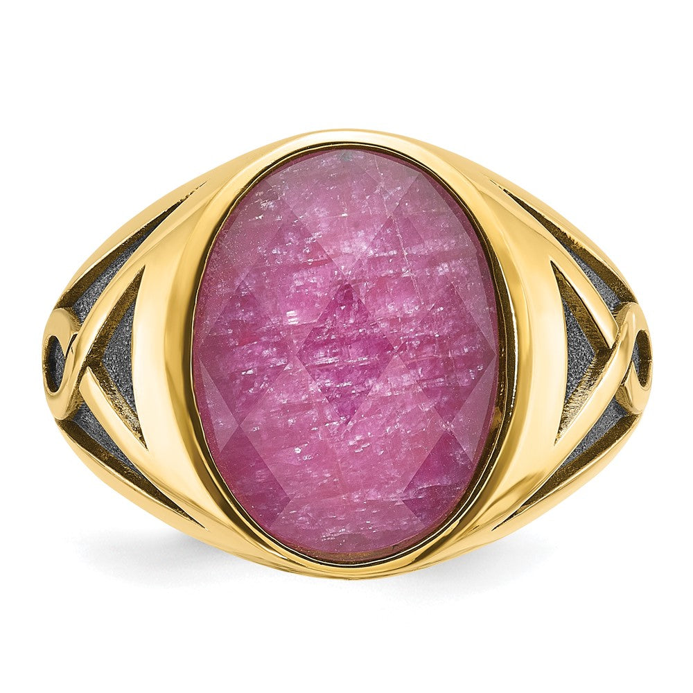 14K Gelbgold Ring mit Schwarzrhodinierung und Rubin-Dublett-Stein für Herren