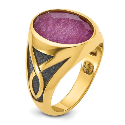 14K Gelbgold Ring mit Schwarzrhodinierung und Rubin-Dublett-Stein für Herren