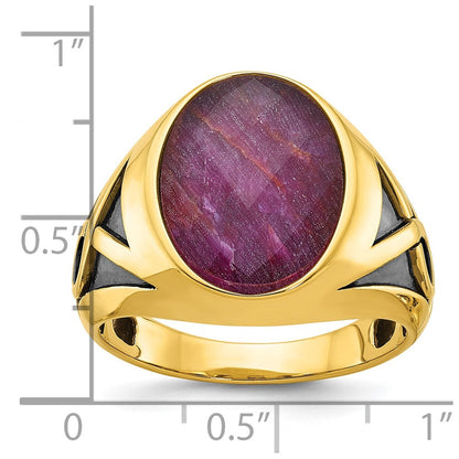 14K Gelbgold Ring mit Schwarzrhodinierung und Rubin-Dublett-Stein für Herren