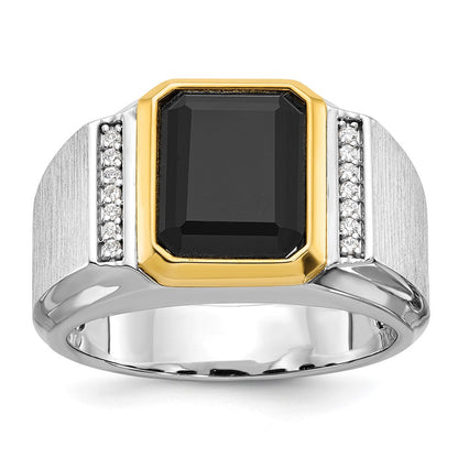 10K Bicolor Ibgoodman Herren Poliert und Satiniert Onyx Diamant Komplett Ring