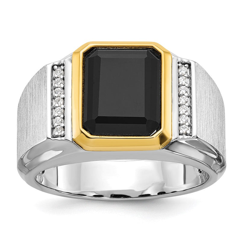 10K Bicolor Ibgoodman Herren Poliert und Satiniert Onyx Diamant Komplett Ring