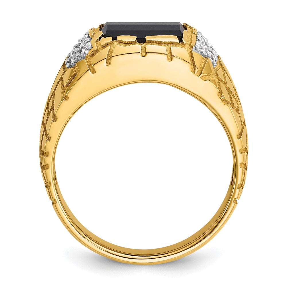 10K Gelbgold Ibgoodman Herren Poliert und Nugget Strukturiert Onyx 1/4 Karat A Qualität Diamant Ring