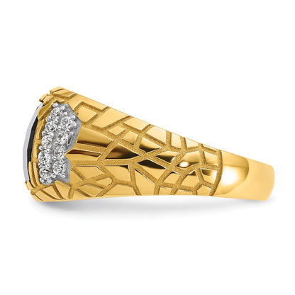 10K Gelbgold Ibgoodman Herren Poliert und Nugget Strukturiert Onyx 1/4 Karat A Qualität Diamant Ring