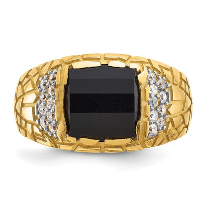10K Gelbgold Ibgoodman Herren Poliert und Nugget Strukturiert Onyx 1/4 Karat A Qualität Diamant Ring