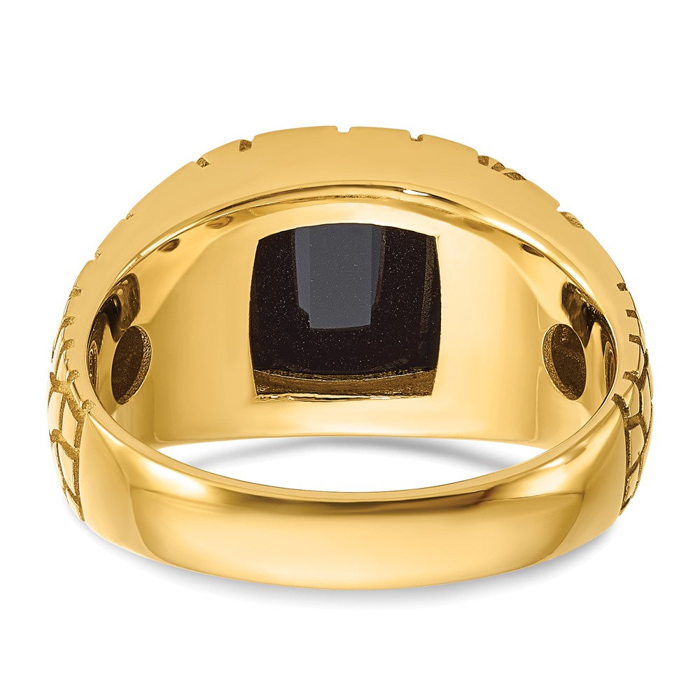 10K Gelbgold Ibgoodman Herren Poliert und Nugget Strukturiert Onyx 1/4 Karat A Qualität Diamant Ring