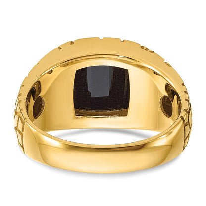 10K Gelbgold Ibgoodman Herren Poliert und Nugget Strukturiert Onyx 1/4 Karat A Qualität Diamant Ring
