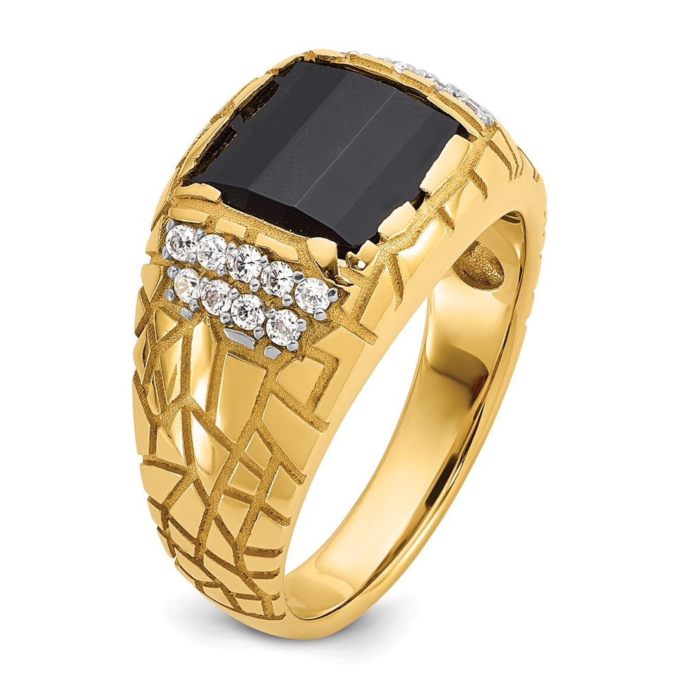10K Gelbgold Ibgoodman Herren Poliert und Nugget Strukturiert Onyx 1/4 Karat A Qualität Diamant Ring