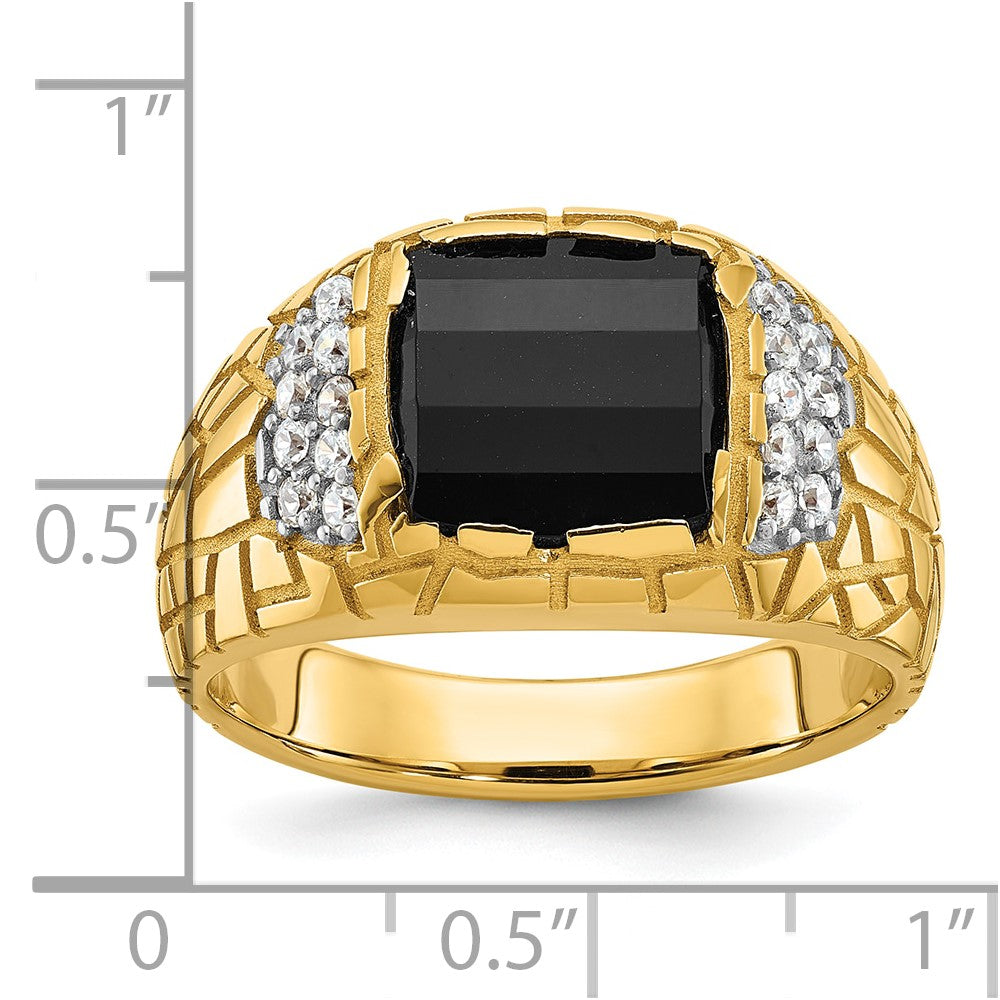 10K Gelbgold Ibgoodman Herren Poliert und Nugget Strukturiert Onyx 1/4 Karat A Qualität Diamant Ring