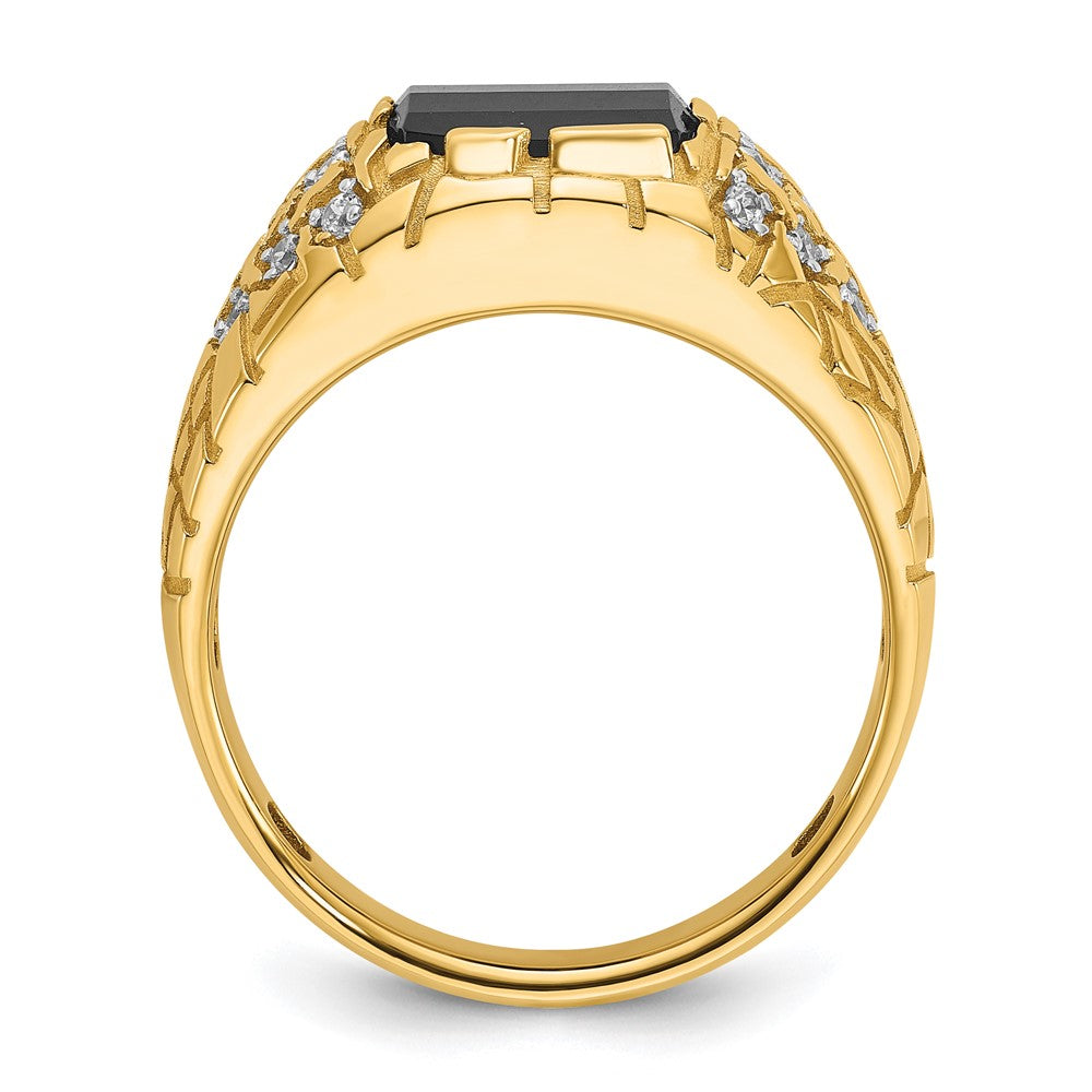 14K Gelbgold 1/4 Ct. Im Labor Gezüchtet Diamant Vs/si+ G+ und Onyx Nugget Herren Ring