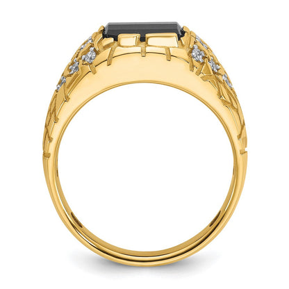 14K Gelbgold 1/4 Ct. Im Labor Gezüchtet Diamant Vs/si+ G+ und Onyx Nugget Herren Ring