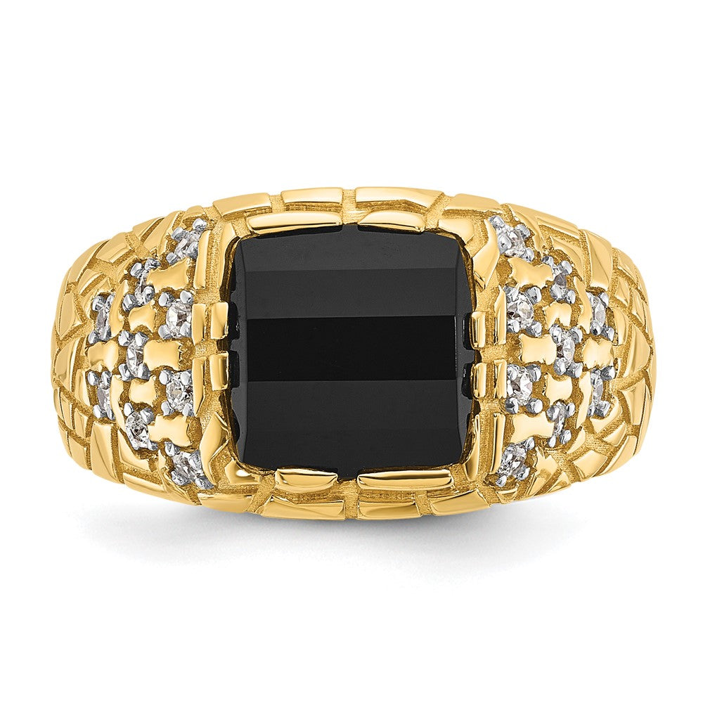 14K Gelbgold 1/4 Ct. Im Labor Gezüchtet Diamant Vs/si+ G+ und Onyx Nugget Herren Ring