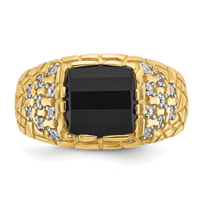 14K Gelbgold 1/4 Ct. Im Labor Gezüchtet Diamant Vs/si+ G+ und Onyx Nugget Herren Ring