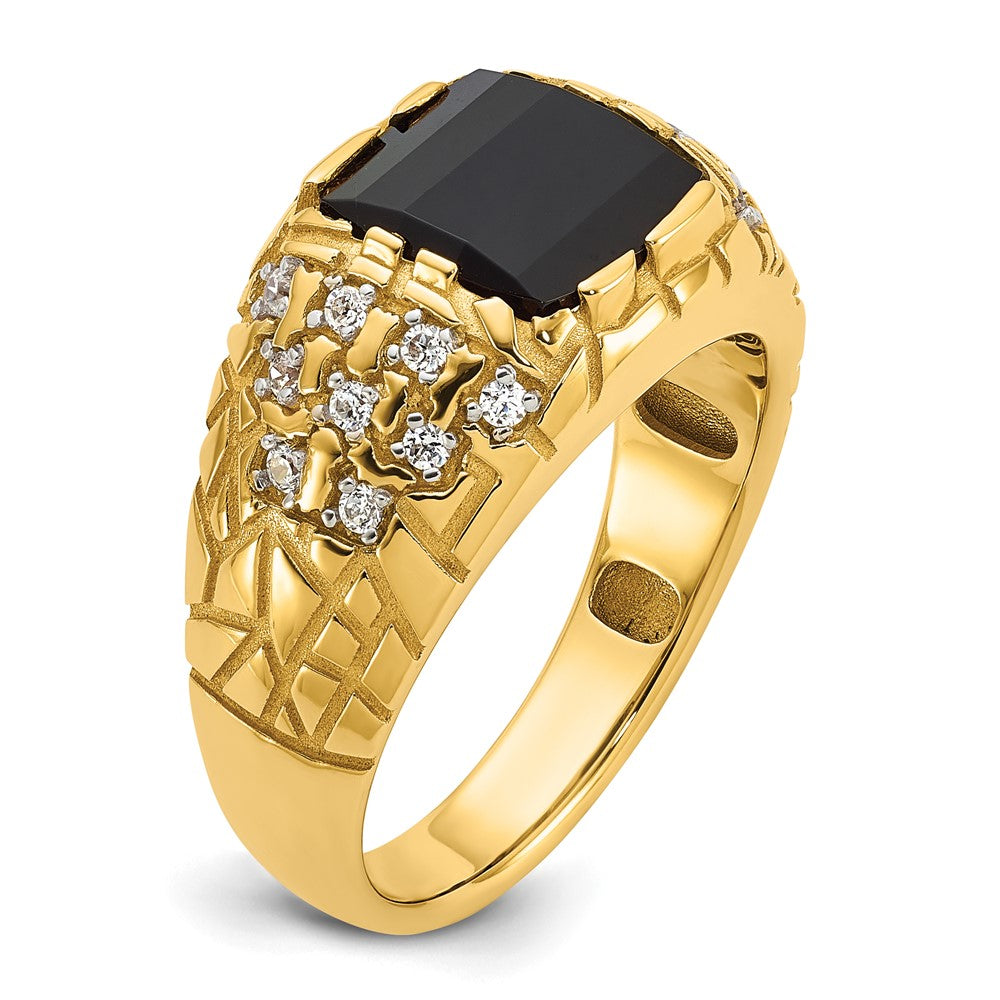 14K Gelbgold 1/4 Ct. Im Labor Gezüchtet Diamant Vs/si+ G+ und Onyx Nugget Herren Ring