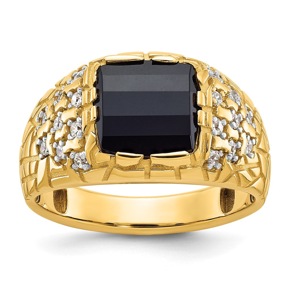 14K Gelbgold 1/4 Ct. Im Labor Gezüchtet Diamant Vs/si+ G+ und Onyx Nugget Herren Ring