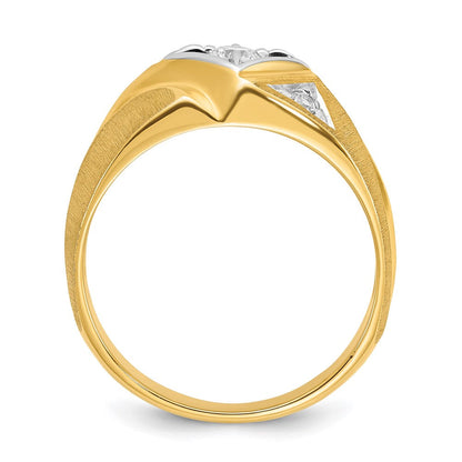 14K Bicolor Herren-Siegelring mit satinierter Oberfläche und Labor-gewachsenen Diamanten VS/SI FGH