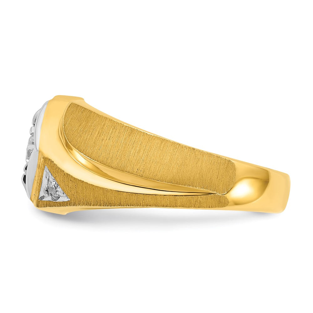 14K Zweifarbiges Gold Herren-Siegelring mit Diamant, satiniert, komplett