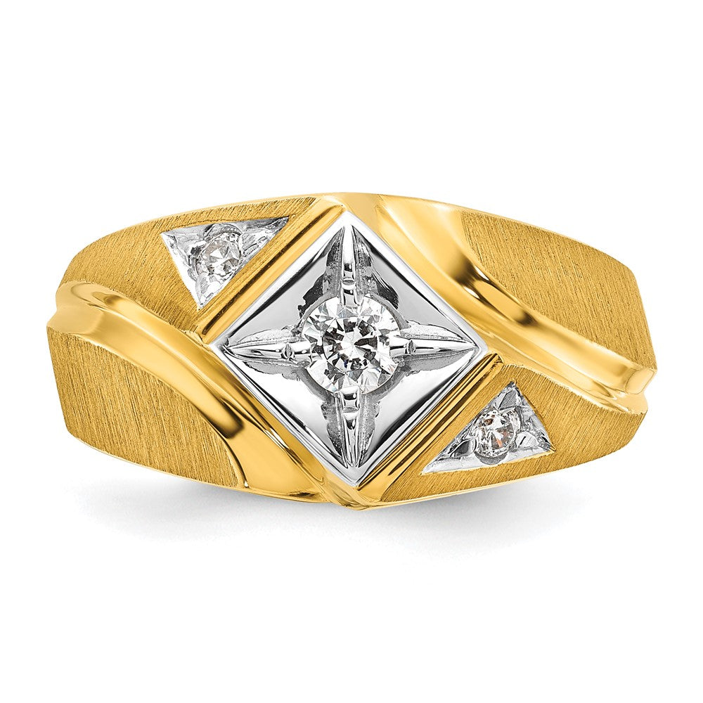 14K Zweifarbiges Gold Herren-Siegelring mit Diamant, satiniert, komplett