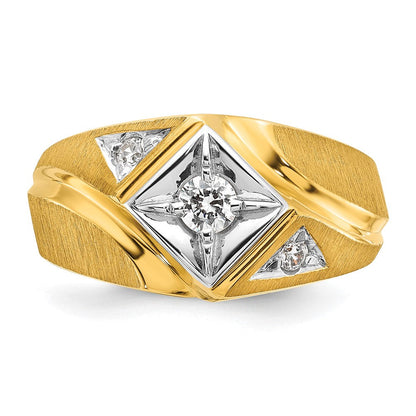 14K Bicolor Herren-Siegelring mit satinierter Oberfläche und Labor-gewachsenen Diamanten VS/SI FGH