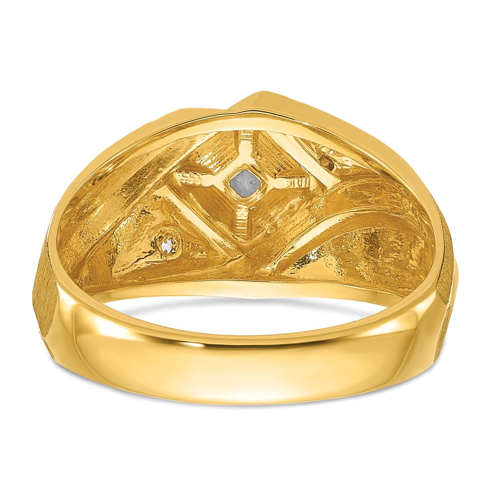 14K Zweifarbiges Gold Herren-Siegelring mit Diamant, satiniert, komplett