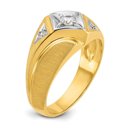 14K Zweifarbiges Gold Herren-Siegelring mit Diamant, satiniert, komplett