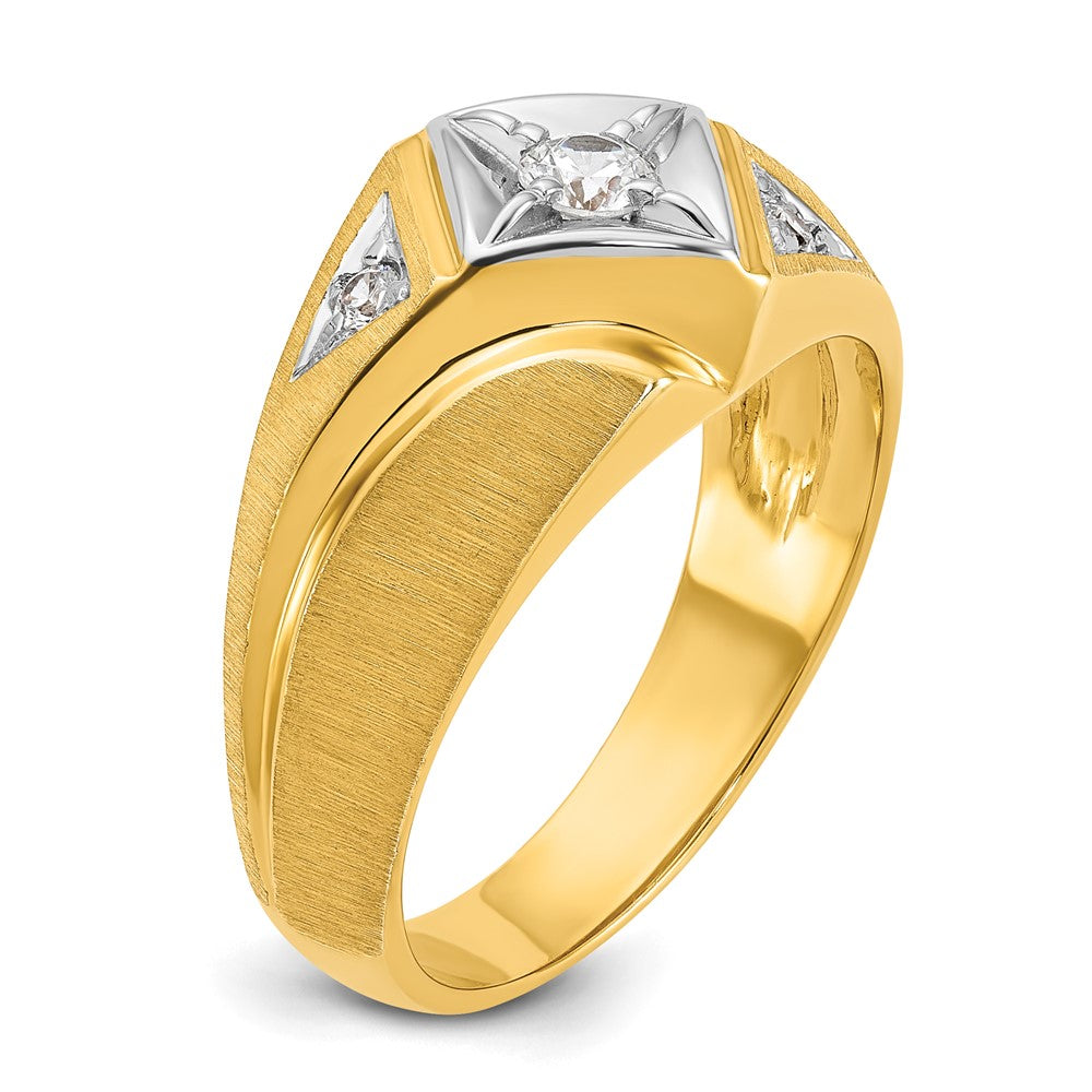 14K Bicolor Herren-Siegelring mit satinierter Oberfläche und Labor-gewachsenen Diamanten VS/SI FGH