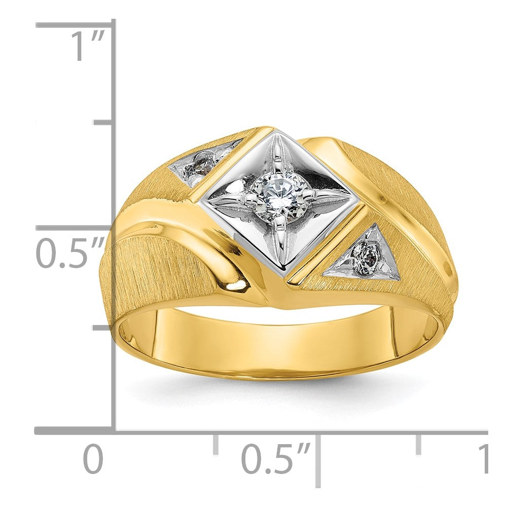14K Zweifarbiges Gold Herren-Siegelring mit Diamant, satiniert, komplett