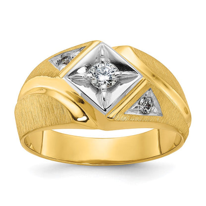14K Zweifarbiges Gold Herren-Siegelring mit Diamant, satiniert, komplett