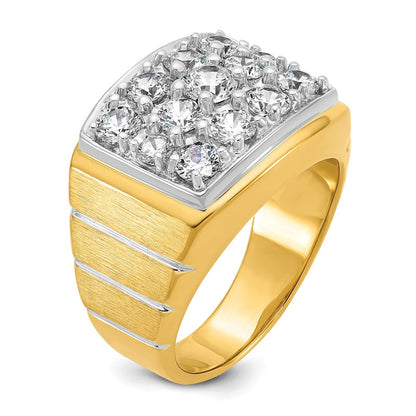 14K Bicolor mit Weißrhodium 1,875 ct. Labor-gewachsener Diamant VS/SI+ G+ polierter und satinierter Cluster-Ring mit Rillen für Herren