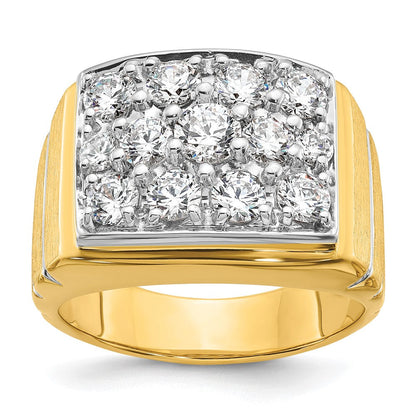 14K Bicolor mit Weißrhodium 1,875 ct. Labor-gewachsener Diamant VS/SI+ G+ polierter und satinierter Cluster-Ring mit Rillen für Herren