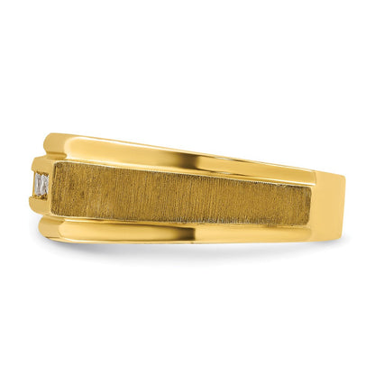 14K Gelbgold Herren-Ring, poliert und satiniert, mit 0,25K Diamant, komplett besetzt