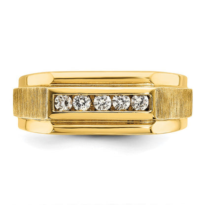 14K Gelbgold Herren-Ring, poliert und satiniert, mit 0,25K Diamant, komplett besetzt