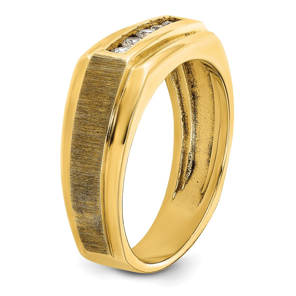 14K Gelbgold Herren-Ring, poliert und satiniert, mit 0,25K Diamant, komplett besetzt