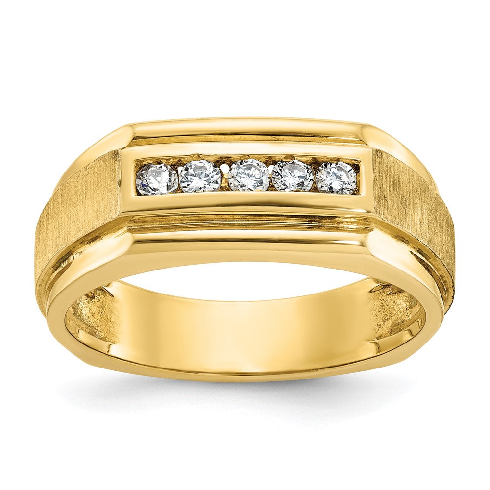 14K Gelbgold Herren-Ring, poliert und satiniert, mit 0,25K Diamant, komplett besetzt
