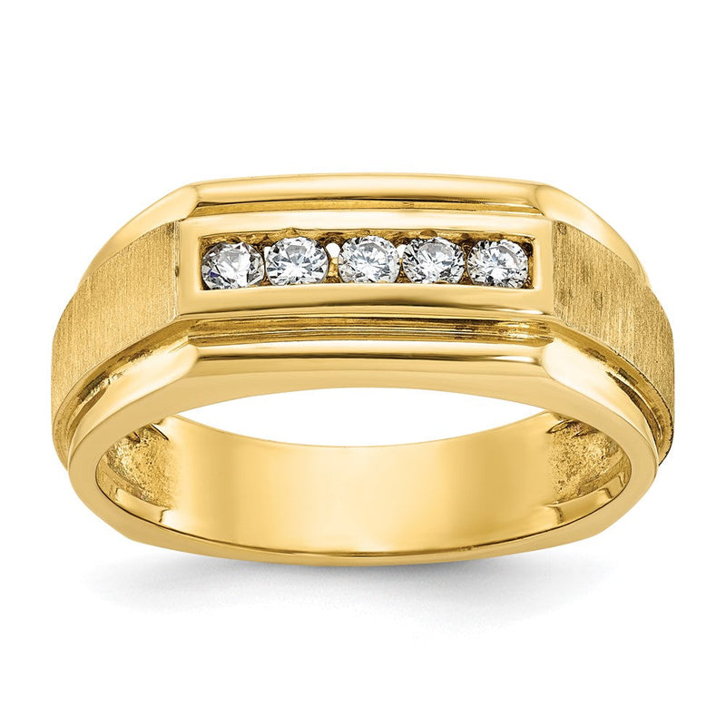 14K Gelbgold Herren-Ring, poliert und satiniert, mit 0,25K Diamant, komplett besetzt