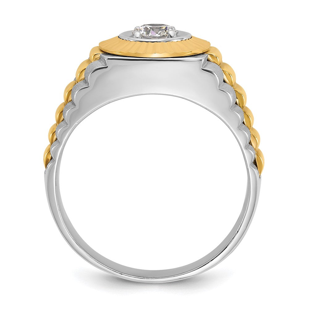 14K Bicolor Herrenring mit 0,375 ct. Labor-Diamant, VS/SI+ G+, poliert, satiniert und texturiert