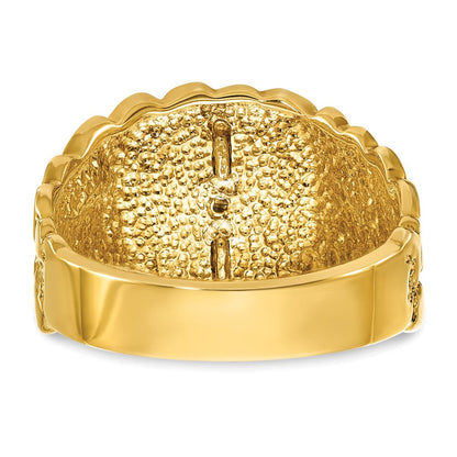 14K Bicolor-Gold Herren-Freimaurerring "Blue Lodge Master" mit poliertem und Nugget-strukturiertem Diamantbesatz