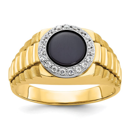 10K Bicolor Ibgoodman Herren Onyx und Diamant Komplett Ring